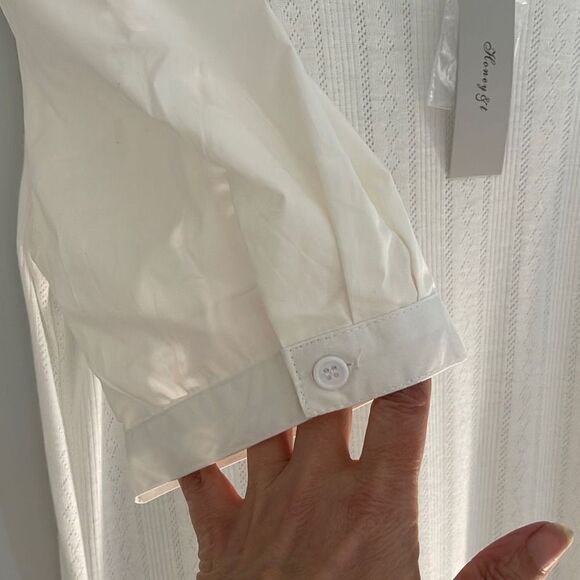 HONEY & T Women's Knit Dress Puffy Sleeves Woven Cotton Off White Size Large NWT - Picture 2 of 8